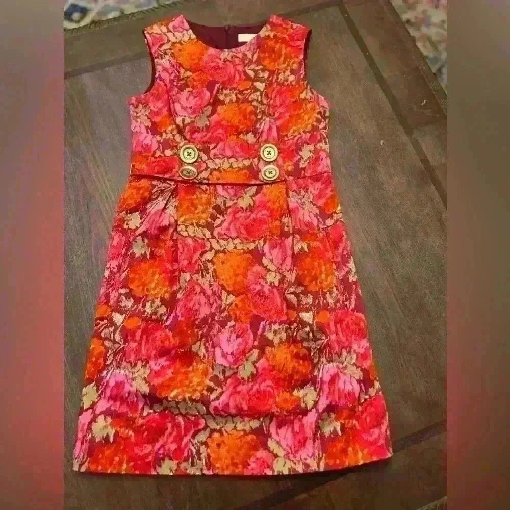 Michael Kors Pink Floral Sleeveless Sheath Dress Womens Size 2P